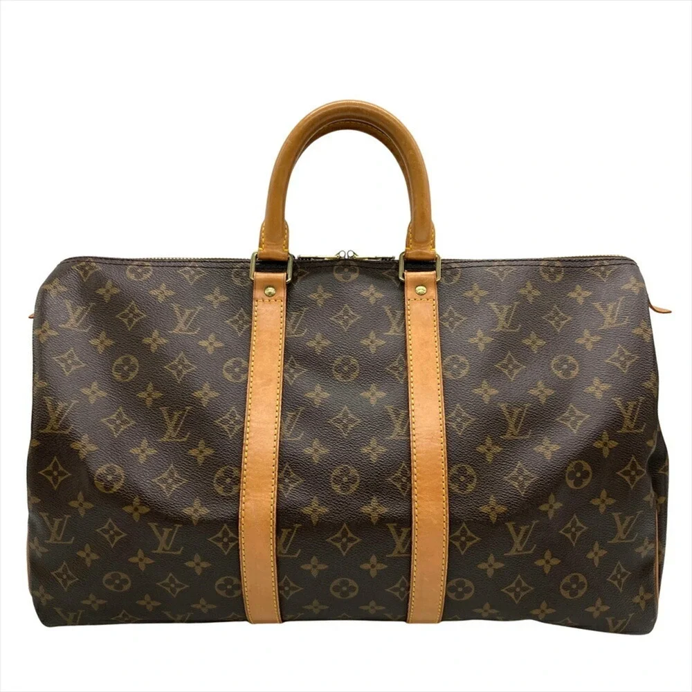 LOUIS VUITTON Authentic Brown Monogram Canvas Keepall 45 Boston Bag